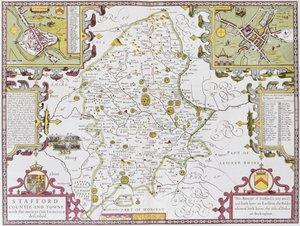 Stafford County und Stadt, graviert von Jodocus Hondius (1563-1612) aus John Speed